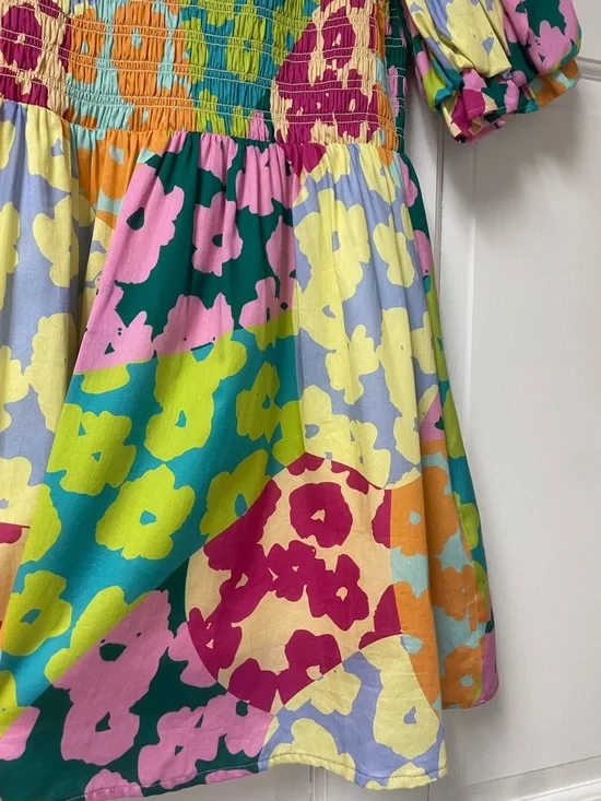 Crosby by Mollie Burch Multicolor Floral Smocked Puff Sleeve Dress Size M - Picture 10 of 12